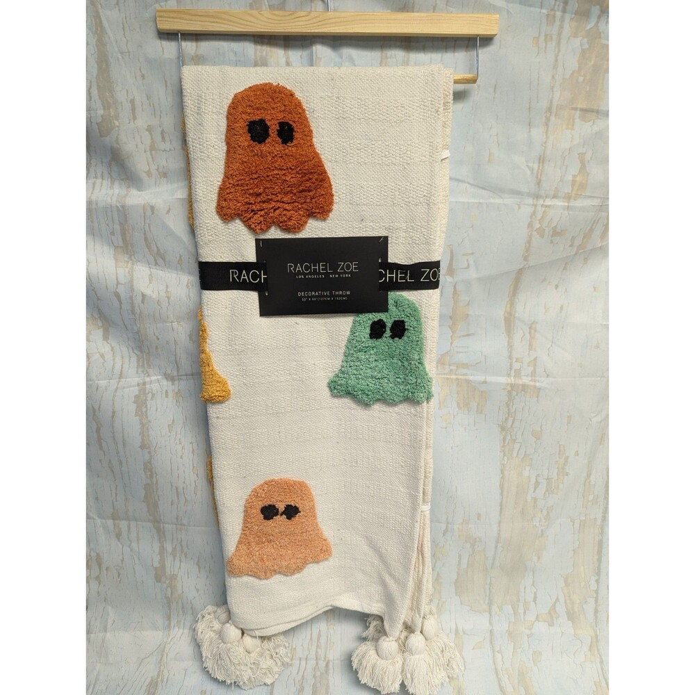 Rachel Zoe Pastel Multicolor Ghost Decorative Throw Blanket Viral Halloween NWT
